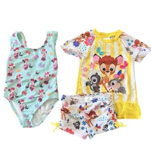 Disney Authentic Swim Bundle Bambi 2pc Swimsuit & Minnie Mouse  Lot Girls Size 4